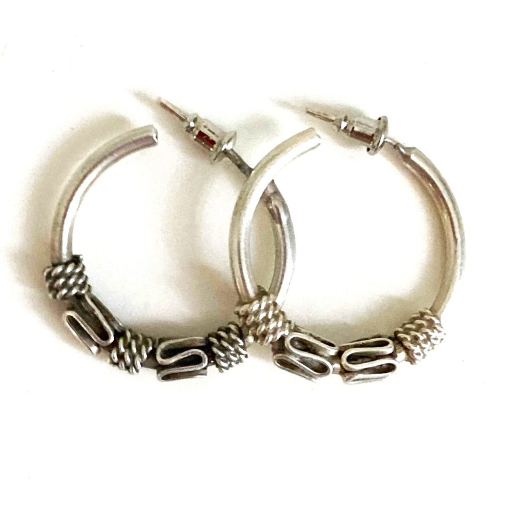 Large textured hoop earrings in solid silver